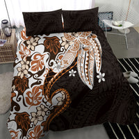 Monstera Plumeria Flowers Orange Bedding Set Polynesian Pattern