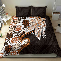 Monstera Plumeria Flowers Orange Bedding Set Polynesian Pattern