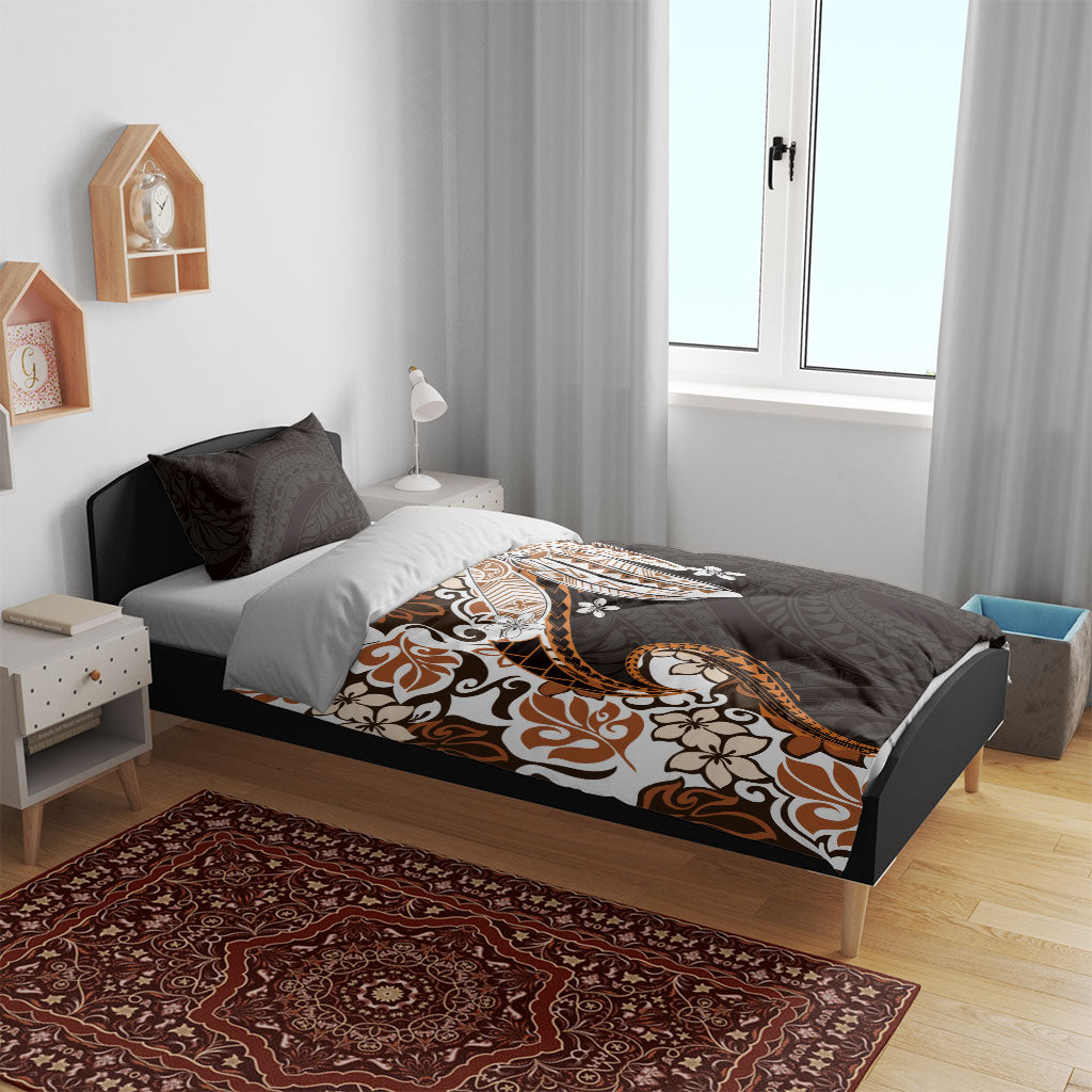 Monstera Plumeria Flowers Orange Bedding Set Polynesian Pattern