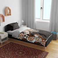 Monstera Plumeria Flowers Orange Bedding Set Polynesian Pattern