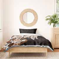Monstera Plumeria Flowers Orange Bedding Set Polynesian Pattern