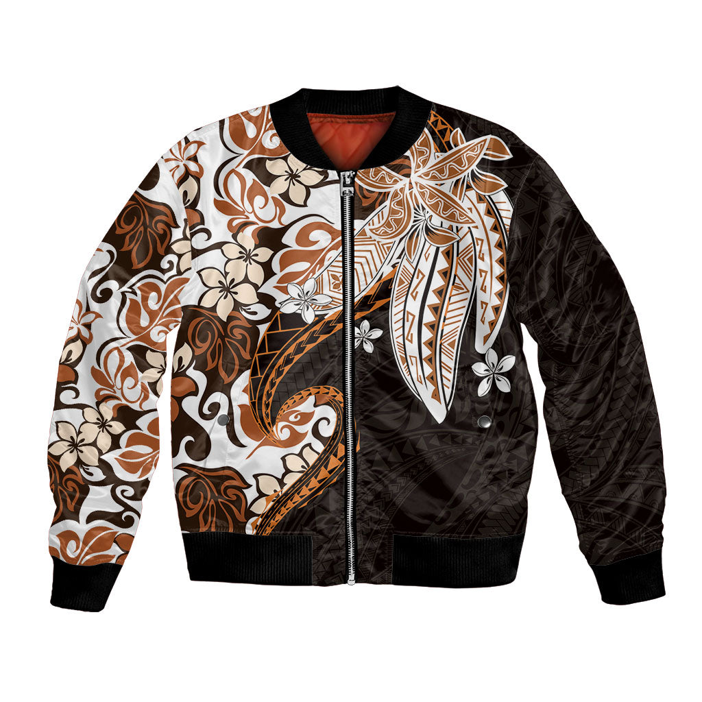 Monstera Plumeria Flowers Orange Bomber Jacket Polynesian Pattern