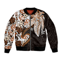 Monstera Plumeria Flowers Orange Bomber Jacket Polynesian Pattern
