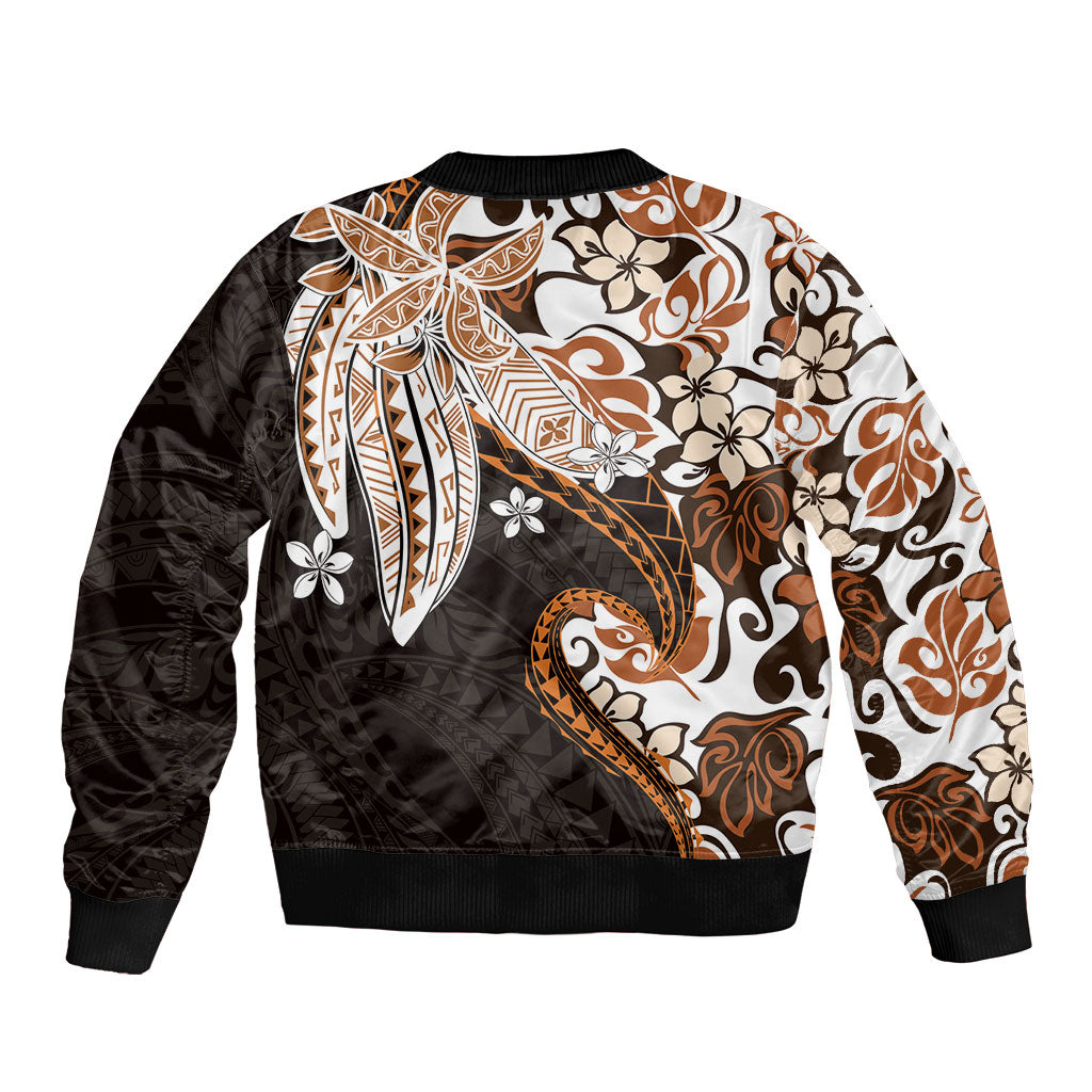 Monstera Plumeria Flowers Orange Bomber Jacket Polynesian Pattern