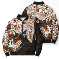 Monstera Plumeria Flowers Orange Bomber Puffer Jacket Polynesian Pattern