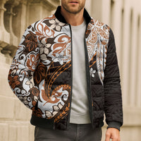 Monstera Plumeria Flowers Orange Bomber Puffer Jacket Polynesian Pattern