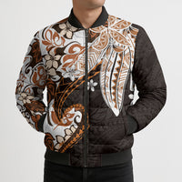 Monstera Plumeria Flowers Orange Bomber Puffer Jacket Polynesian Pattern