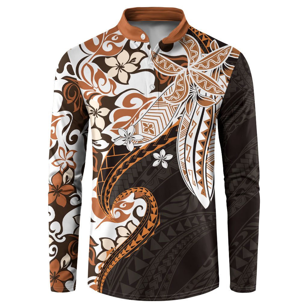 Monstera Plumeria Flowers Orange Button Sweatshirt Polynesian Pattern