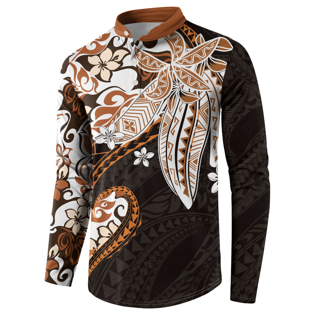 Monstera Plumeria Flowers Orange Button Sweatshirt Polynesian Pattern