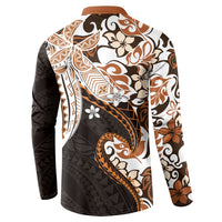 Monstera Plumeria Flowers Orange Button Sweatshirt Polynesian Pattern