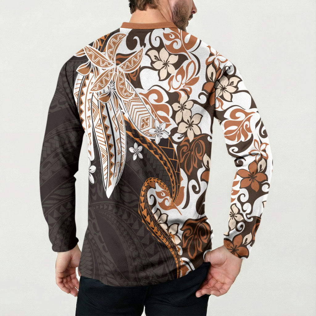 Monstera Plumeria Flowers Orange Button Sweatshirt Polynesian Pattern
