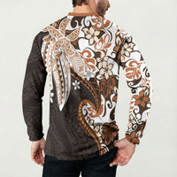 Monstera Plumeria Flowers Orange Button Sweatshirt Polynesian Pattern