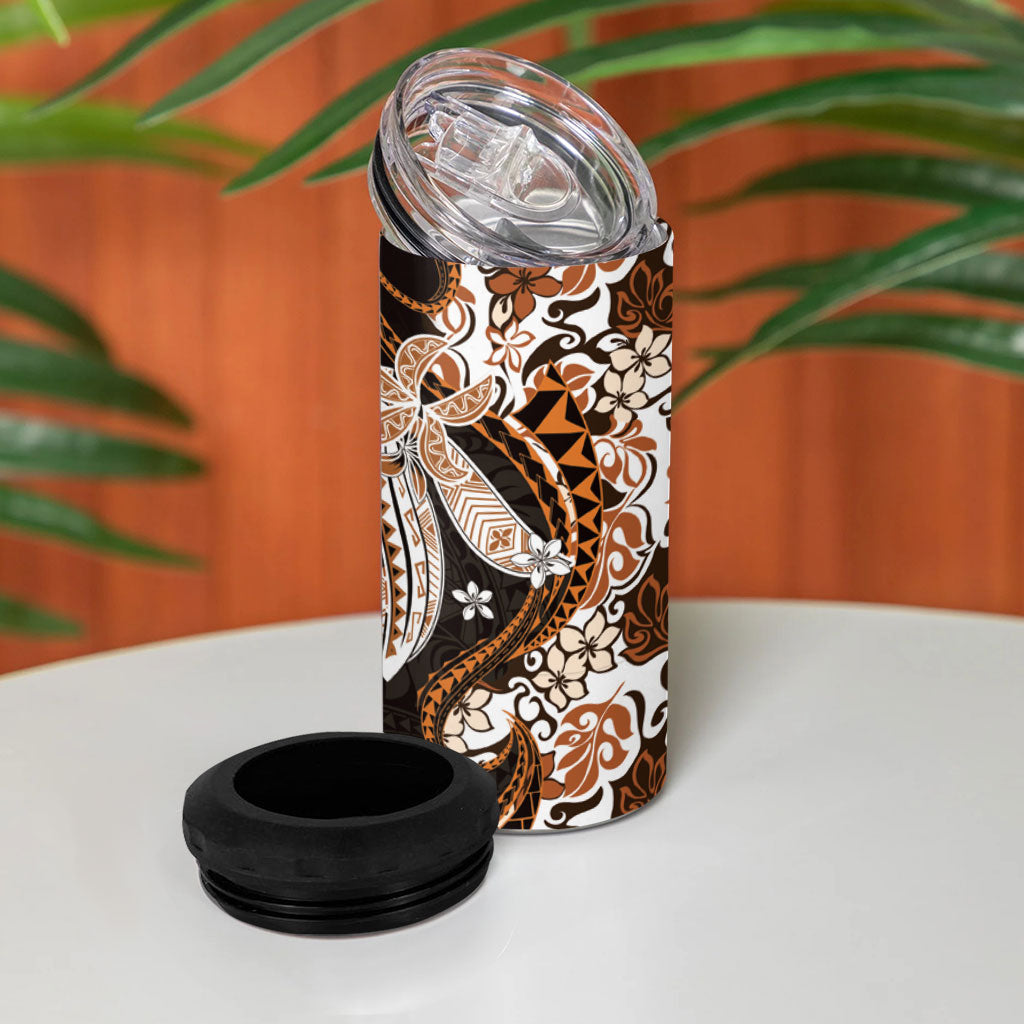Monstera Plumeria Flowers Orange 4 in 1 Can Cooler Tumbler Polynesian Pattern LT01 - Polynesian Pride