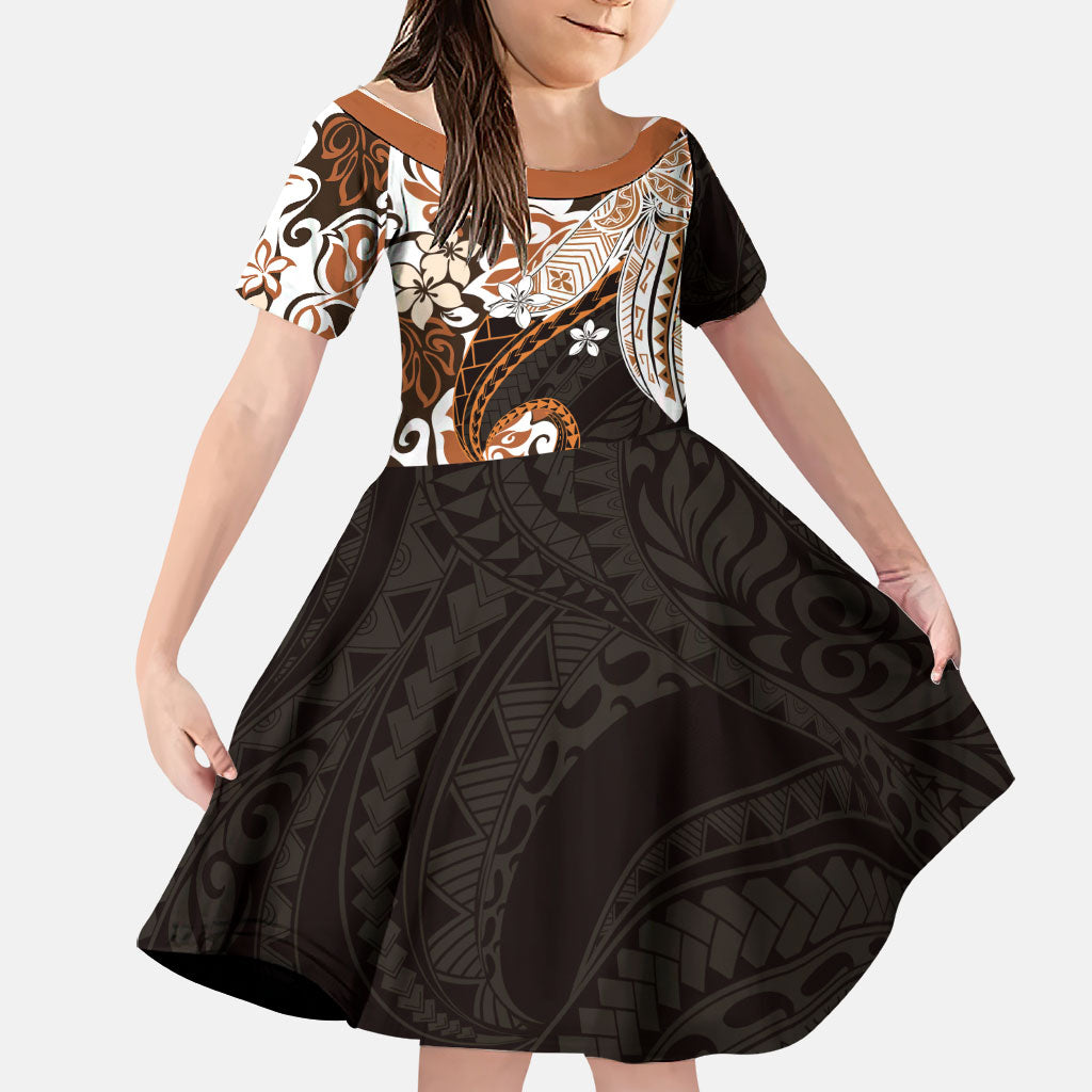 Monstera Plumeria Flowers Orange Family Matching Long Sleeve Bodycon Dress and Hawaiian Shirt Polynesian Pattern