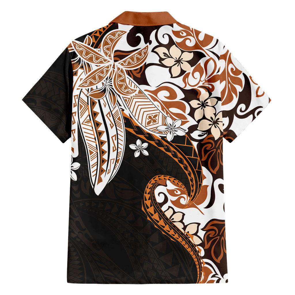 Monstera Plumeria Flowers Orange Family Matching Long Sleeve Bodycon Dress and Hawaiian Shirt Polynesian Pattern