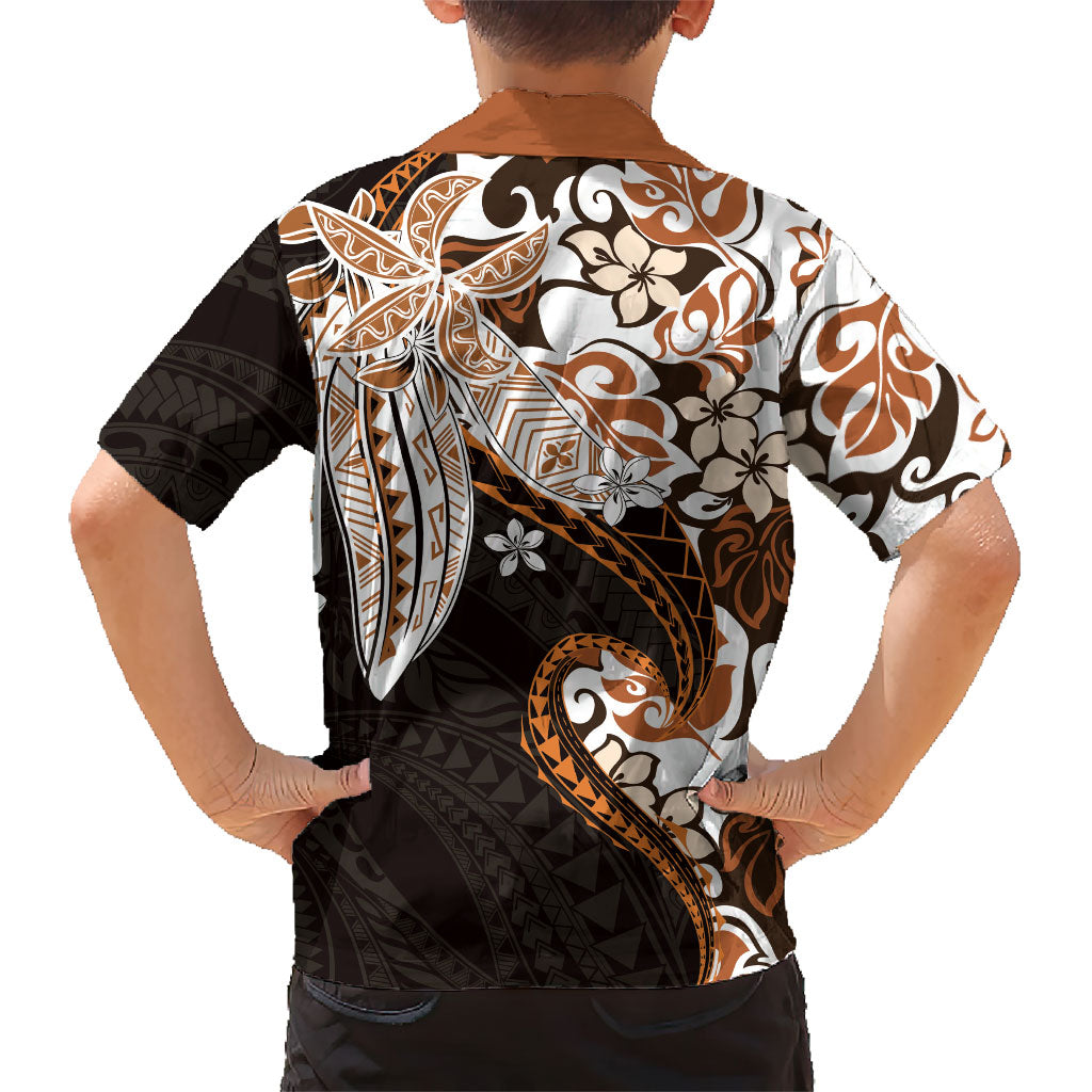 Monstera Plumeria Flowers Orange Family Matching Off Shoulder Maxi Dress and Hawaiian Shirt Polynesian Pattern LT01 - Polynesian Pride