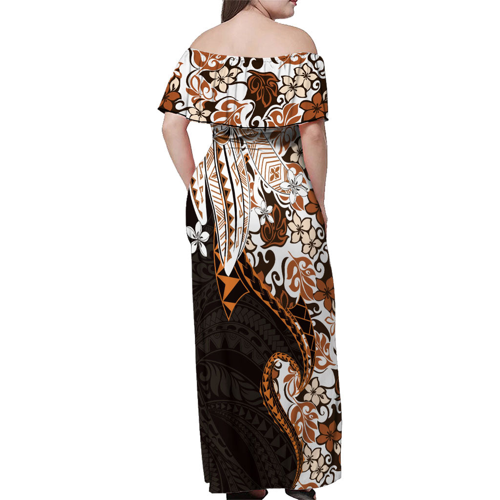Monstera Plumeria Flowers Orange Family Matching Off Shoulder Maxi Dress and Hawaiian Shirt Polynesian Pattern LT01 - Polynesian Pride
