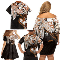 Monstera Plumeria Flowers Orange Family Matching Off Shoulder Short Dress and Hawaiian Shirt Polynesian Pattern LT01 - Polynesian Pride