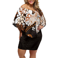 Monstera Plumeria Flowers Orange Family Matching Off Shoulder Short Dress and Hawaiian Shirt Polynesian Pattern LT01 Mom's Dress Orange - Polynesian Pride