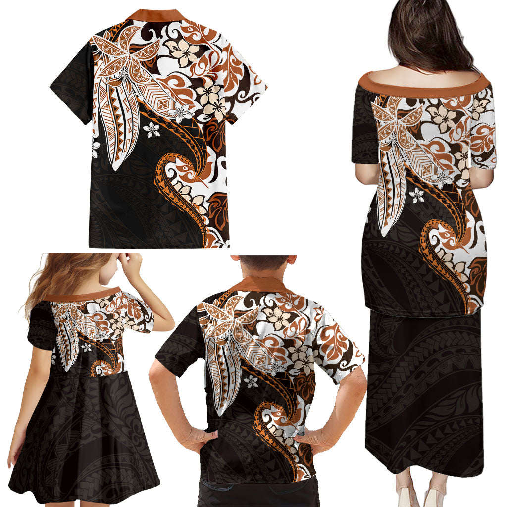 Monstera Plumeria Flowers Orange Family Matching Puletasi and Hawaiian Shirt Polynesian Pattern LT01 - Polynesian Pride