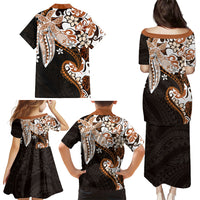 Monstera Plumeria Flowers Orange Family Matching Puletasi and Hawaiian Shirt Polynesian Pattern LT01 - Polynesian Pride