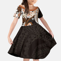 Monstera Plumeria Flowers Orange Family Matching Short Sleeve Bodycon Dress and Hawaiian Shirt Polynesian Pattern