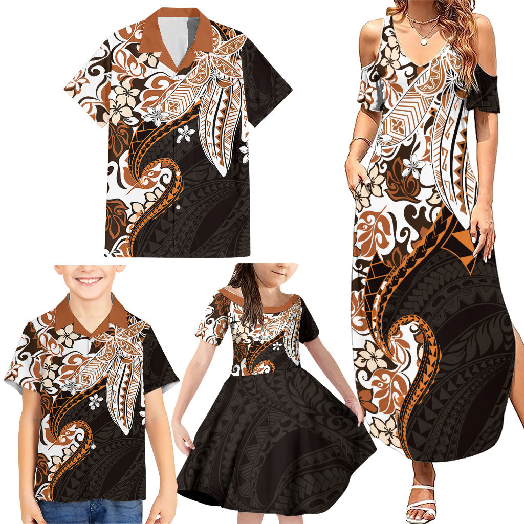 Monstera Plumeria Flowers Orange Family Matching Summer Maxi Dress and Hawaiian Shirt Polynesian Pattern LT01 - Polynesian Pride