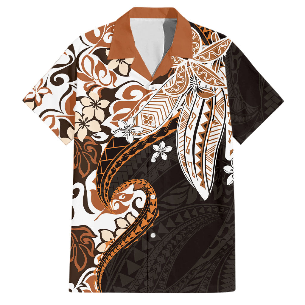 Monstera Plumeria Flowers Orange Family Matching Summer Maxi Dress and Hawaiian Shirt Polynesian Pattern LT01 Dad's Shirt - Short Sleeve Orange - Polynesian Pride