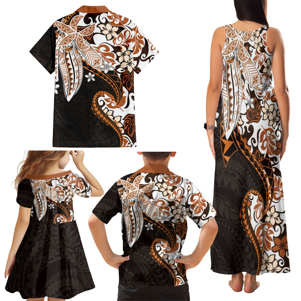 Monstera Plumeria Flowers Orange Family Matching Tank Maxi Dress and Hawaiian Shirt Polynesian Pattern LT01 - Polynesian Pride