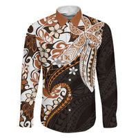 Monstera Plumeria Flowers Orange Family Matching Tank Maxi Dress and Hawaiian Shirt Polynesian Pattern LT01 Dad's Shirt - Long Sleeve Orange - Polynesian Pride