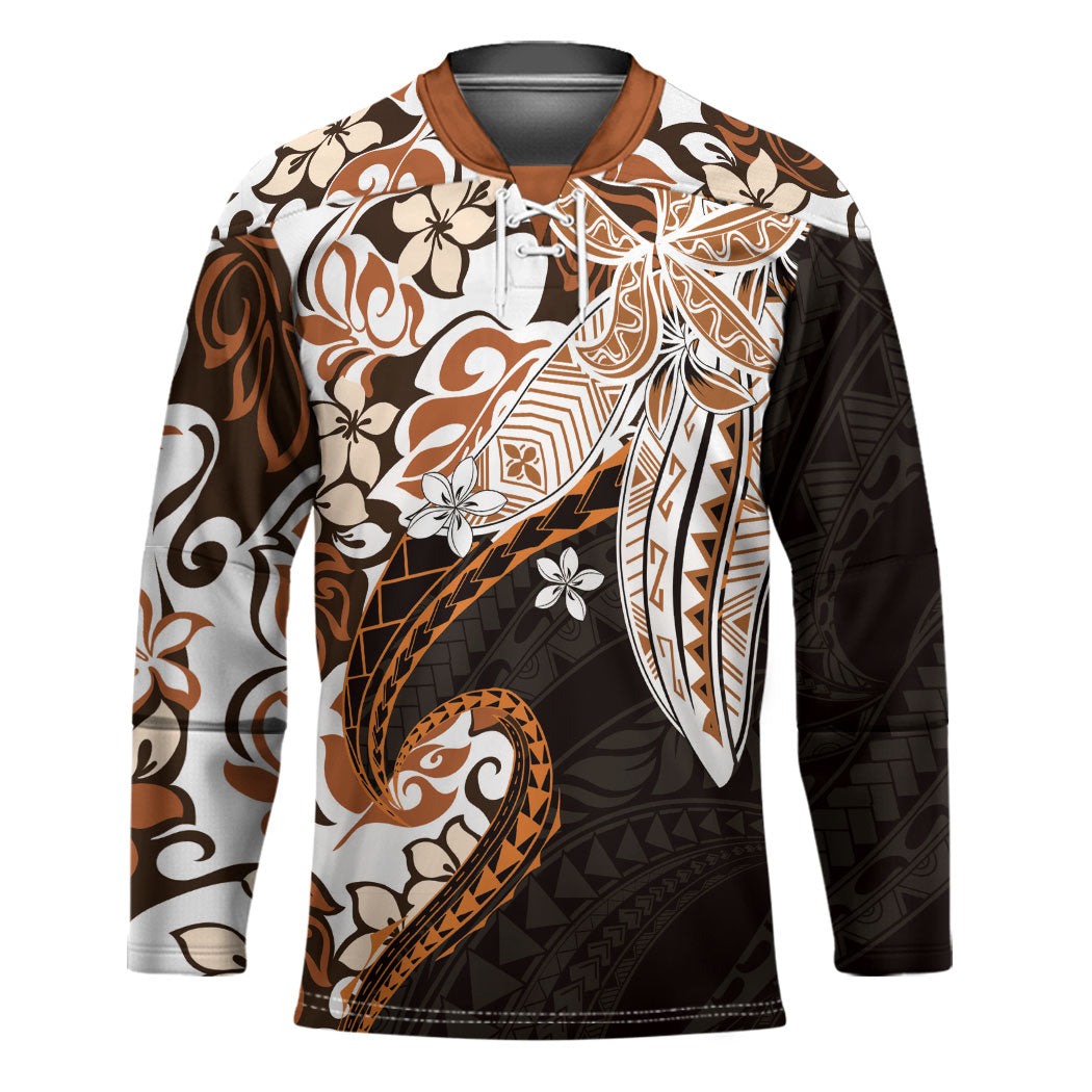 Monstera Plumeria Flowers Orange Hockey Jersey Polynesian Pattern LT01 Unisex Orange - Polynesian Pride