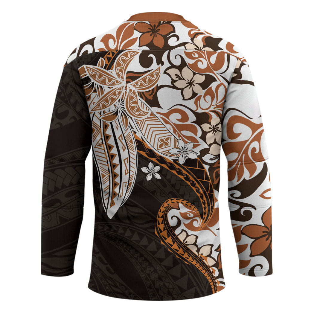 Monstera Plumeria Flowers Orange Hockey Jersey Polynesian Pattern