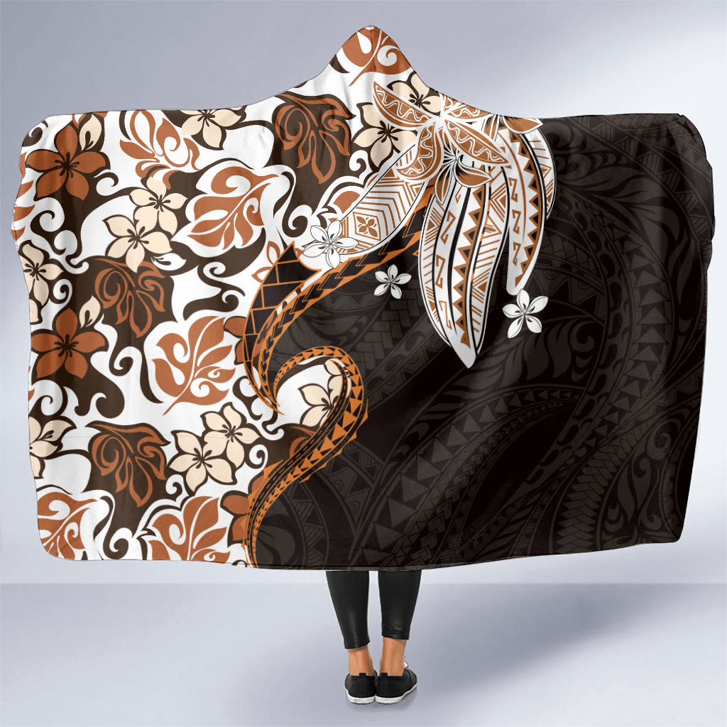Monstera Plumeria Flowers Orange Hooded Blanket Polynesian Pattern LT01 One Size Orange - Polynesian Pride