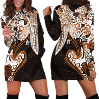 Monstera Plumeria Flowers Orange Hoodie Dress Polynesian Pattern
