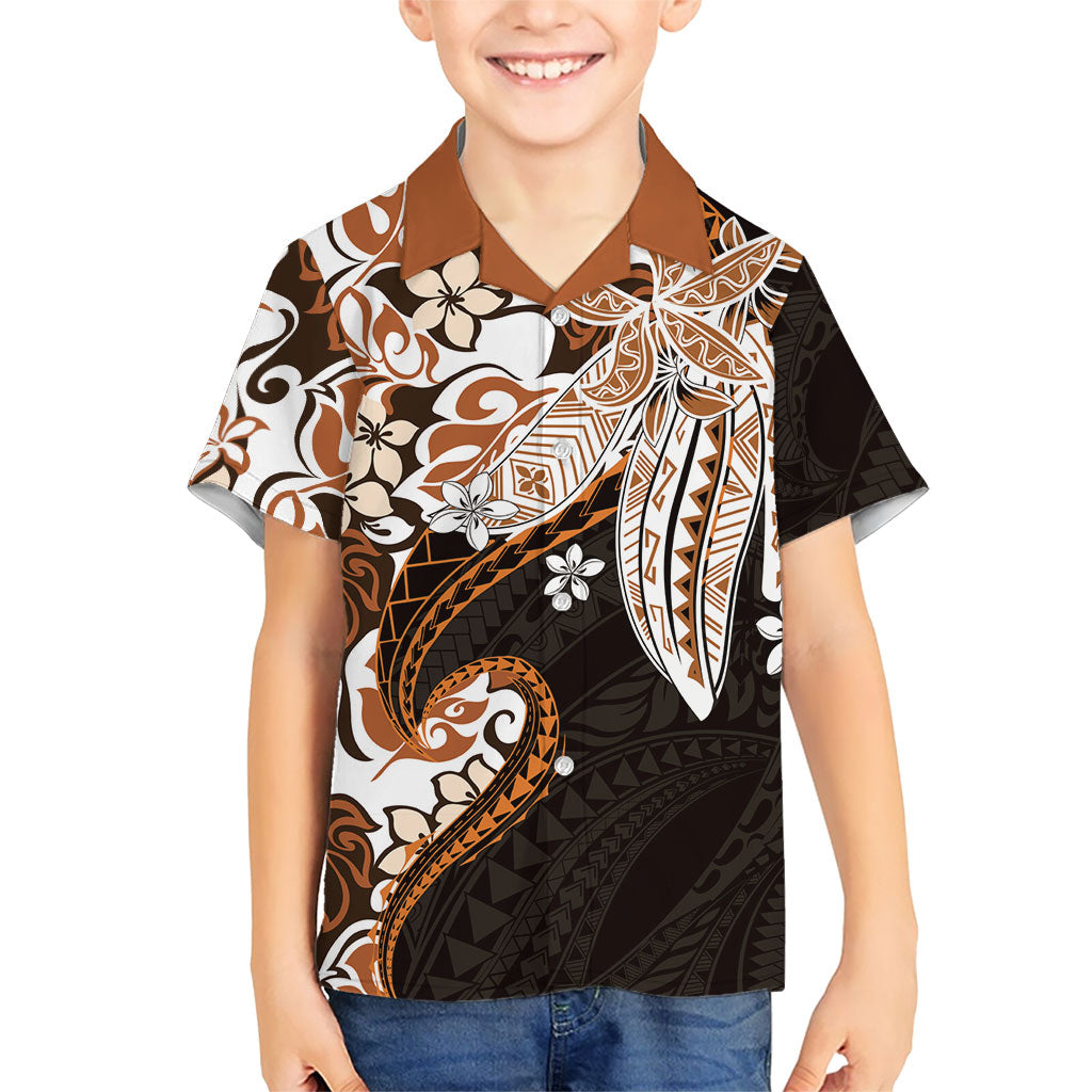 Monstera Plumeria Flowers Orange Kid Hawaiian Shirt Polynesian Pattern