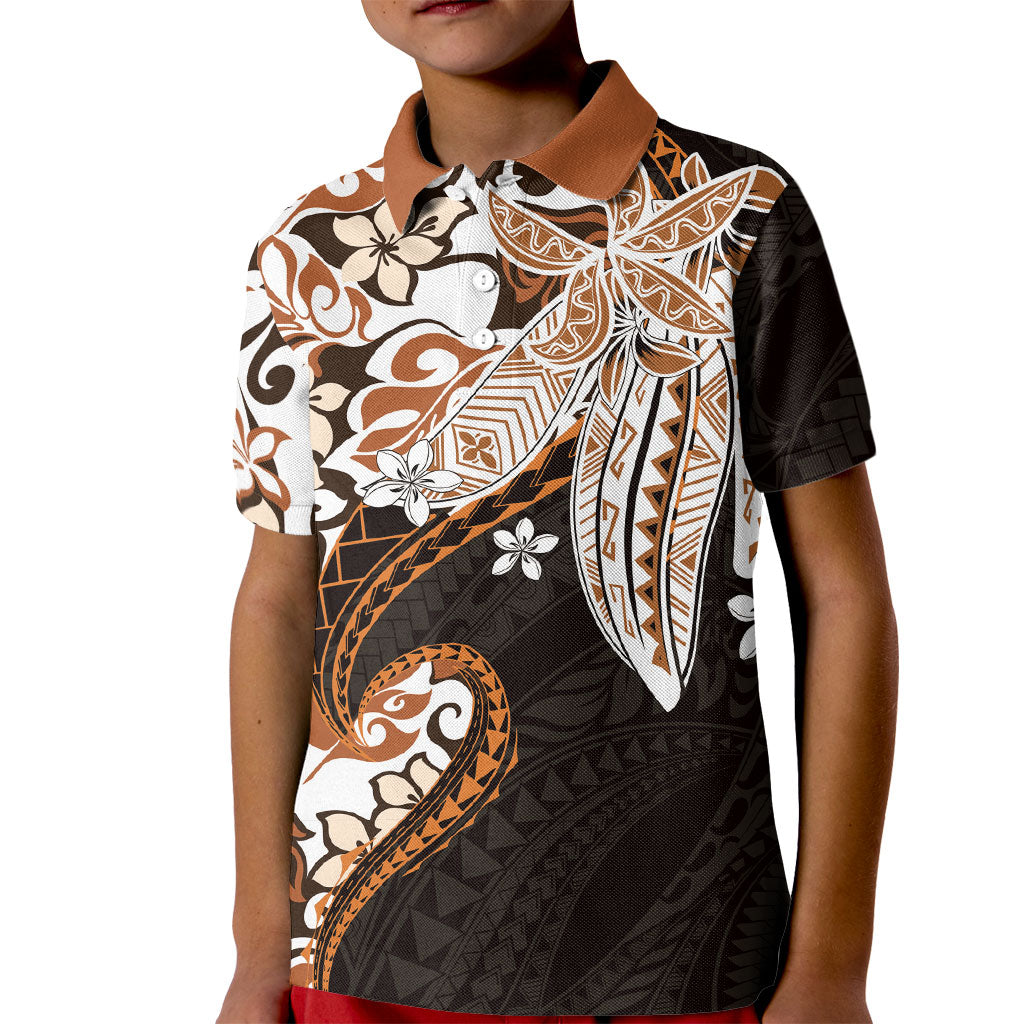 Monstera Plumeria Flowers Orange Kid Polo Shirt Polynesian Pattern