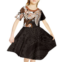 Monstera Plumeria Flowers Orange Kid Short Sleeve Dress Polynesian Pattern LT01 - Polynesian Pride