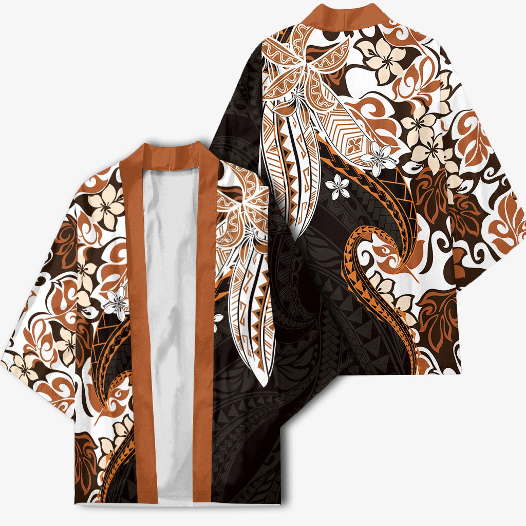 Monstera Plumeria Flowers Orange Kimono Polynesian Pattern LT01 - Polynesian Pride