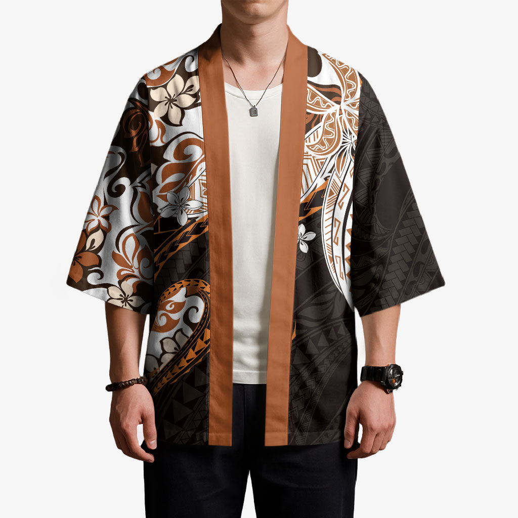Monstera Plumeria Flowers Orange Kimono Polynesian Pattern LT01 - Polynesian Pride