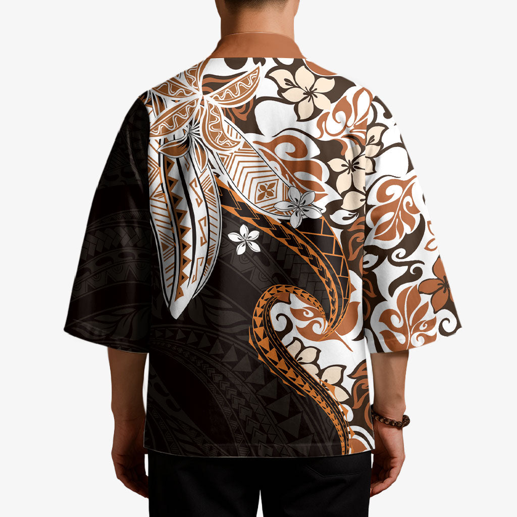 Monstera Plumeria Flowers Orange Kimono Polynesian Pattern LT01 - Polynesian Pride