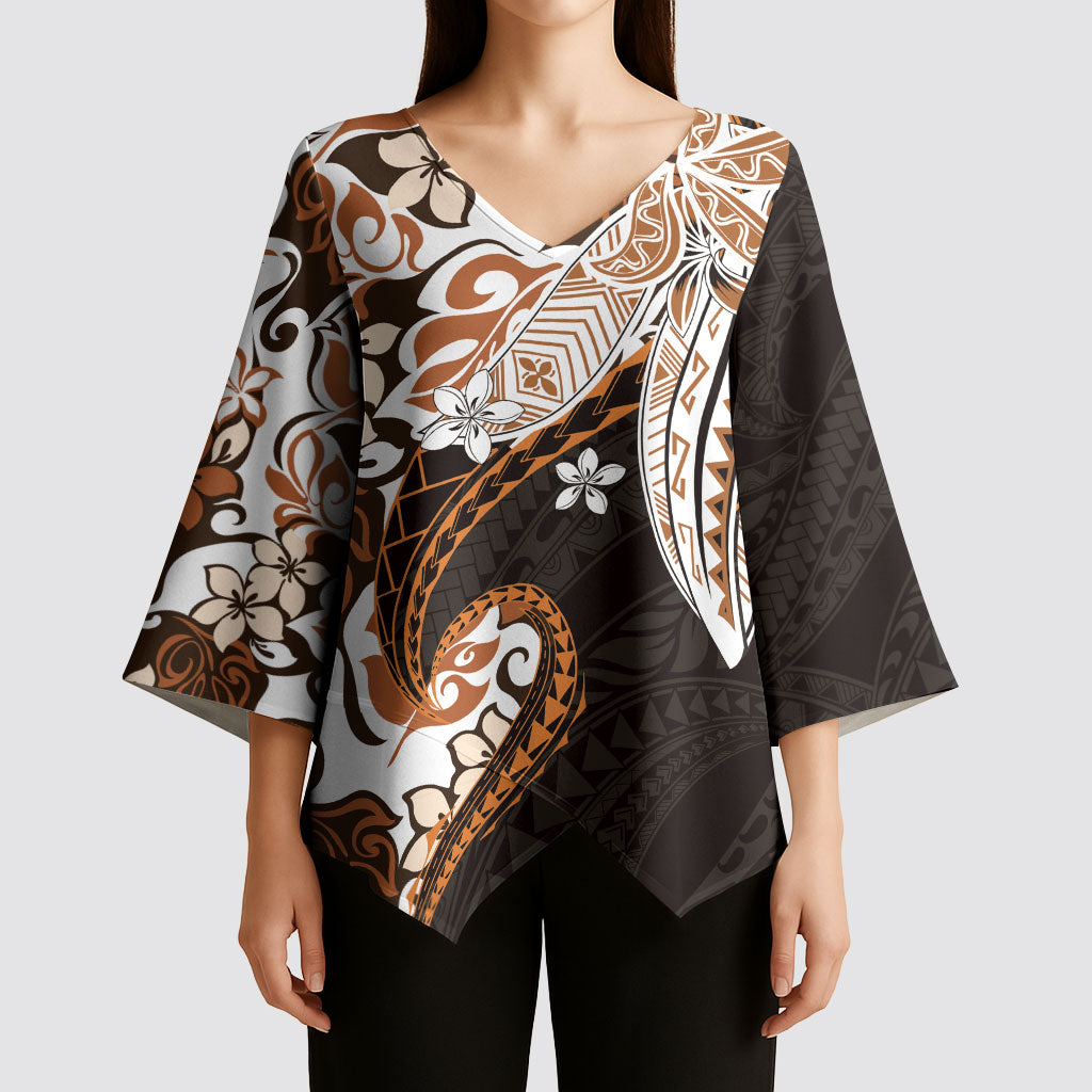 Monstera Plumeria Flowers Orange Kimono Sleeve Blouse Polynesian Pattern LT01 - Polynesian Pride
