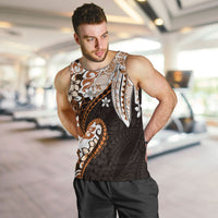 Monstera Plumeria Flowers Orange Men Tank Top Polynesian Pattern