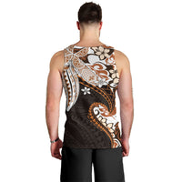 Monstera Plumeria Flowers Orange Men Tank Top Polynesian Pattern