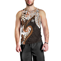 Monstera Plumeria Flowers Orange Men Tank Top Polynesian Pattern