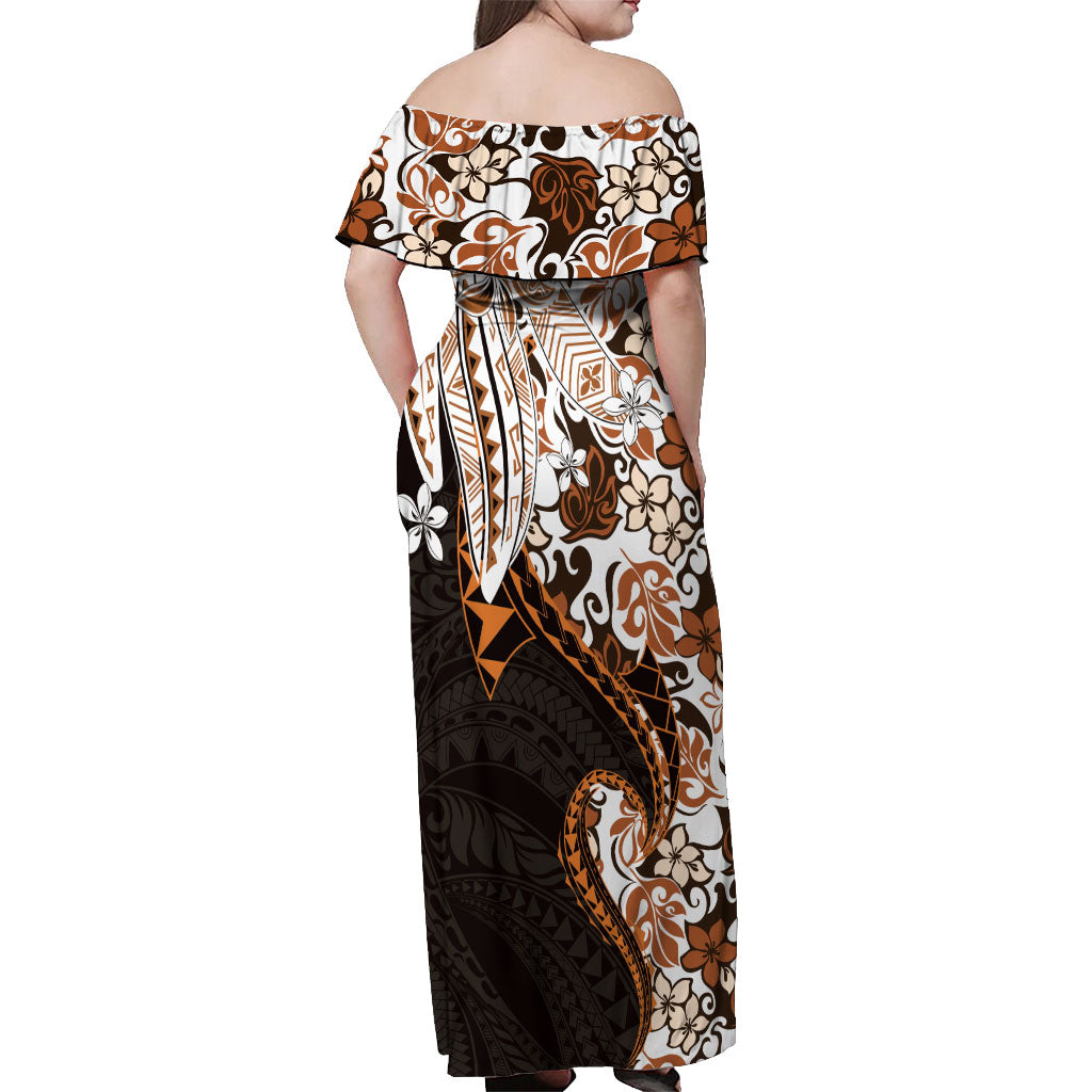 Monstera Plumeria Flowers Orange Off Shoulder Maxi Dress Polynesian Pattern LT01 - Polynesian Pride