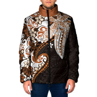 Monstera Plumeria Flowers Orange Padded Jacket Polynesian Pattern