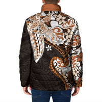 Monstera Plumeria Flowers Orange Padded Jacket Polynesian Pattern