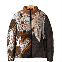 Monstera Plumeria Flowers Orange Padded Jacket Polynesian Pattern