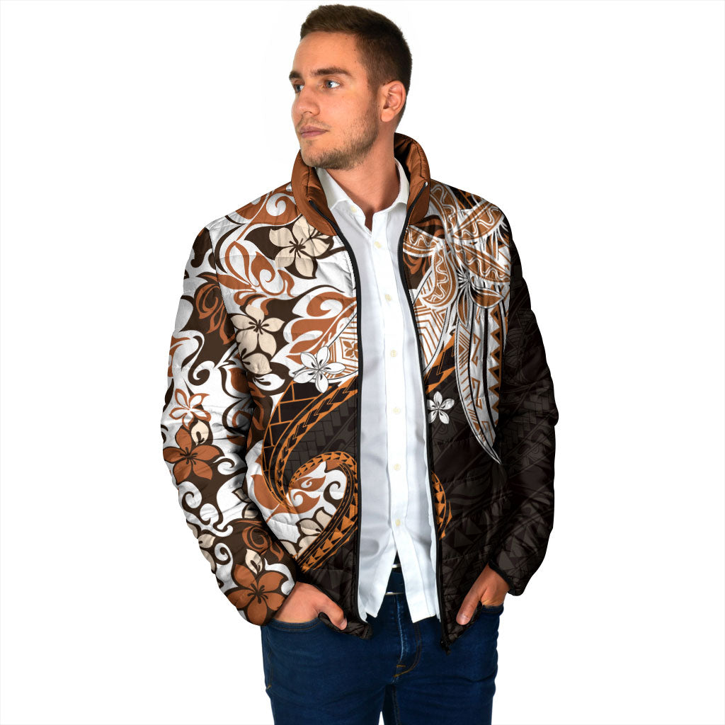 Monstera Plumeria Flowers Orange Padded Jacket Polynesian Pattern