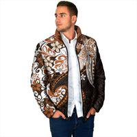 Monstera Plumeria Flowers Orange Padded Jacket Polynesian Pattern